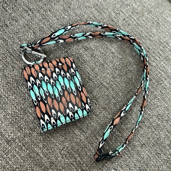 Vera Bradley Brown Blue ID Wallet Breakaway Lanyard - Picture 1 of 7
